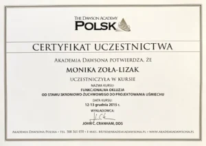 Certyfikat Monika Zoła Lizak 1