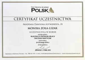 Certyfikat Monika Zoła Lizak 2