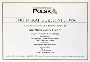 Certyfikat Monika Zoła Lizak 6