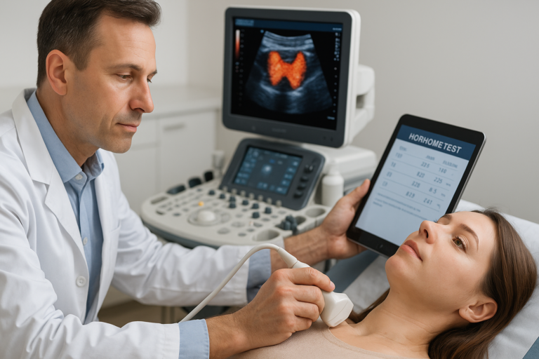 Lekarz wykonujący USG tarczycy w gabinecie ARCUS-MED w Częstochowie